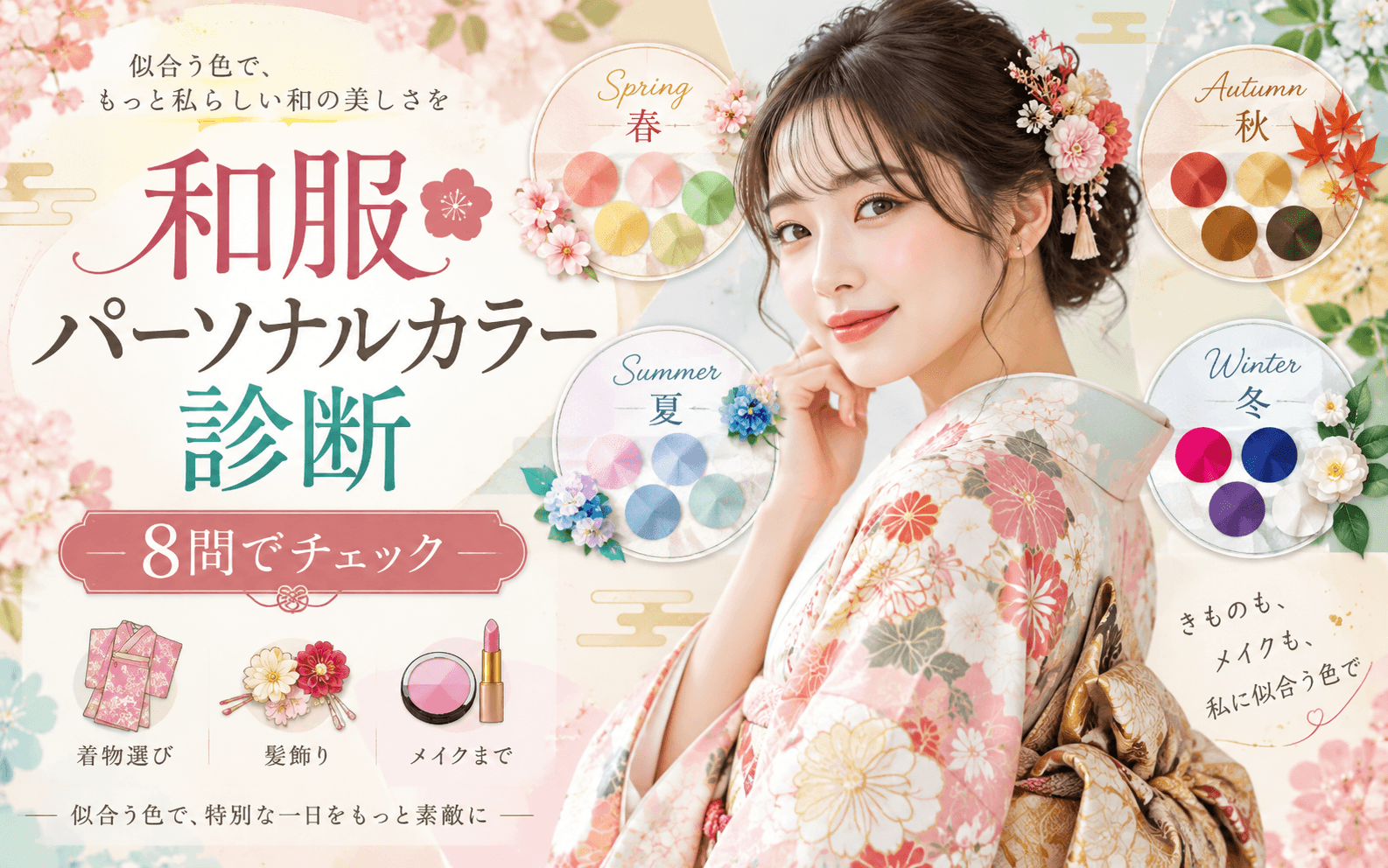 8問でわかる！和服パーソナルカラー診断 似合う着物・髪飾り・メイクまで一括チェック