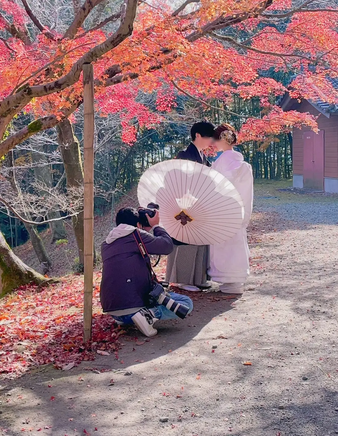 紅葉シーズンの婚礼前撮りロケ撮影